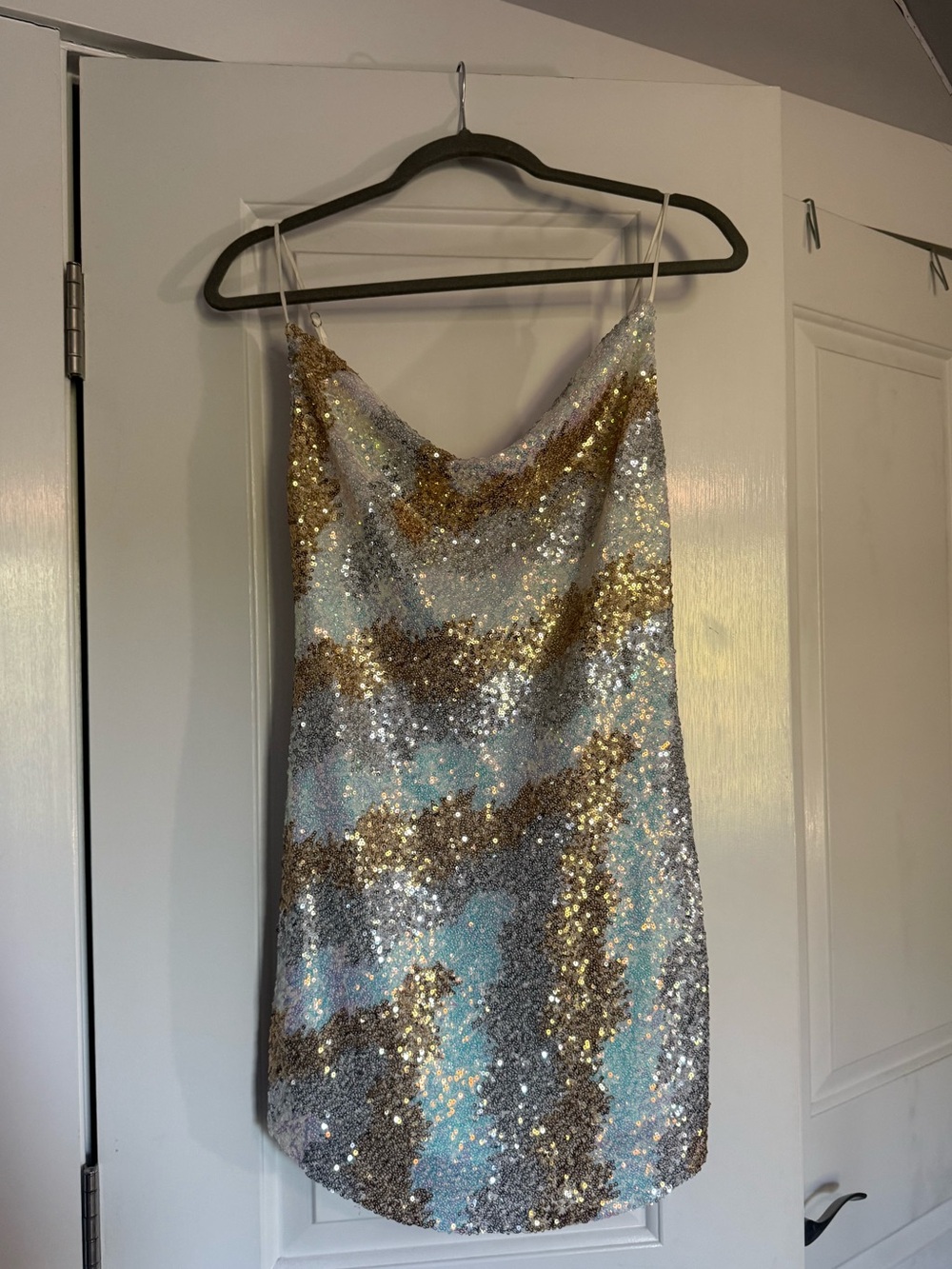 Hello Molly Gold, Silver & Blue Sequin Slip Dress